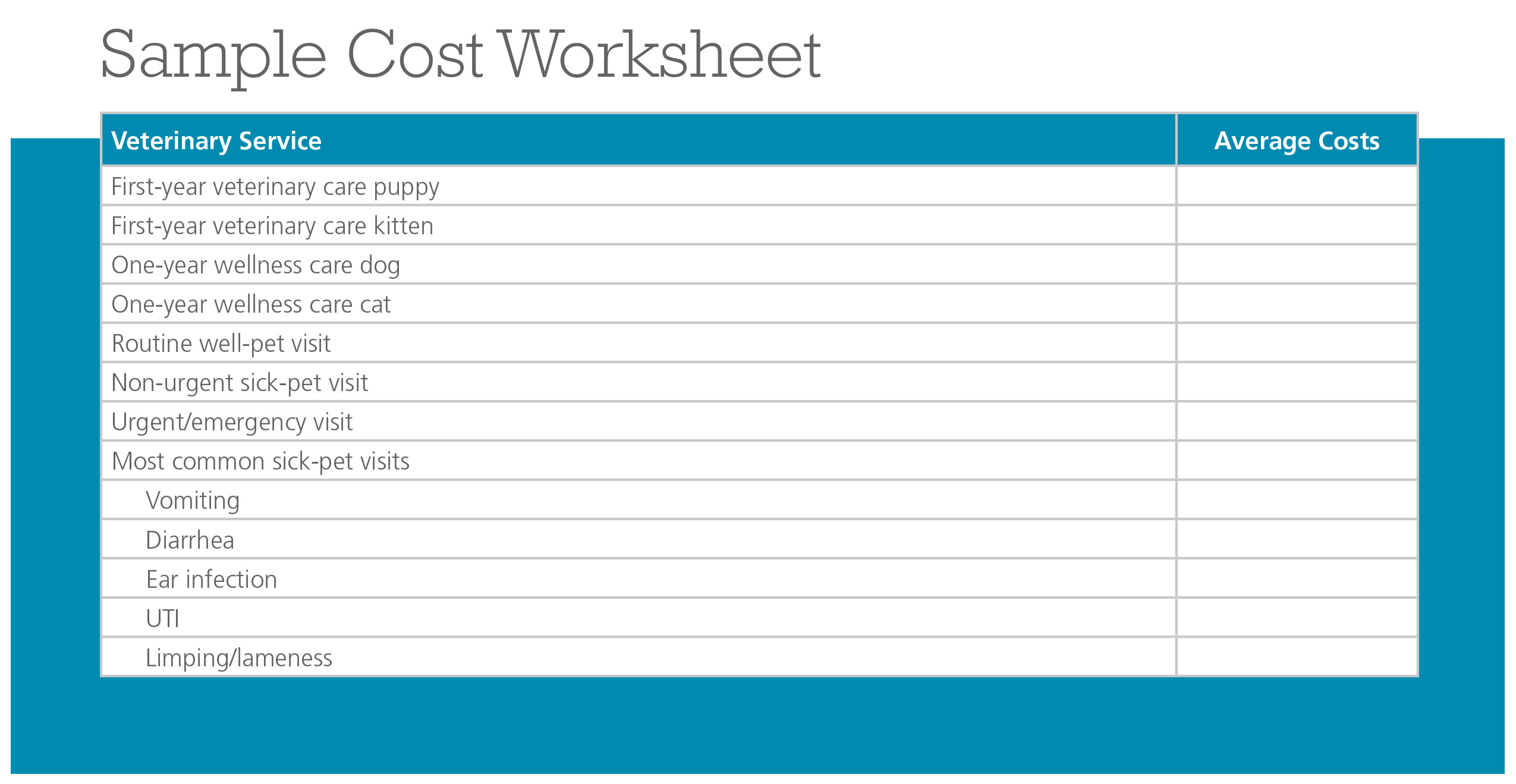 Sample Cost Worksheet