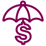Icon with an umbrella protecting a dollar sign, representing financial protection