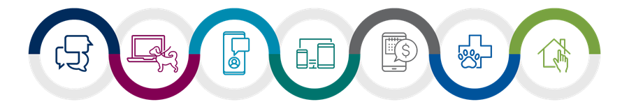 Graphic representing 7 technology solutions to help your veterinary practice through COVID-19